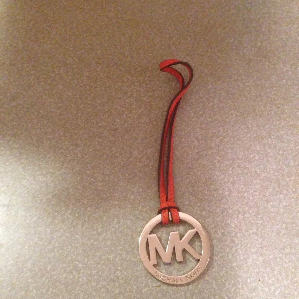 New Michael Kors Signature Hang tag Fob Charm TANGERINE SILVER 2" wide 5" long